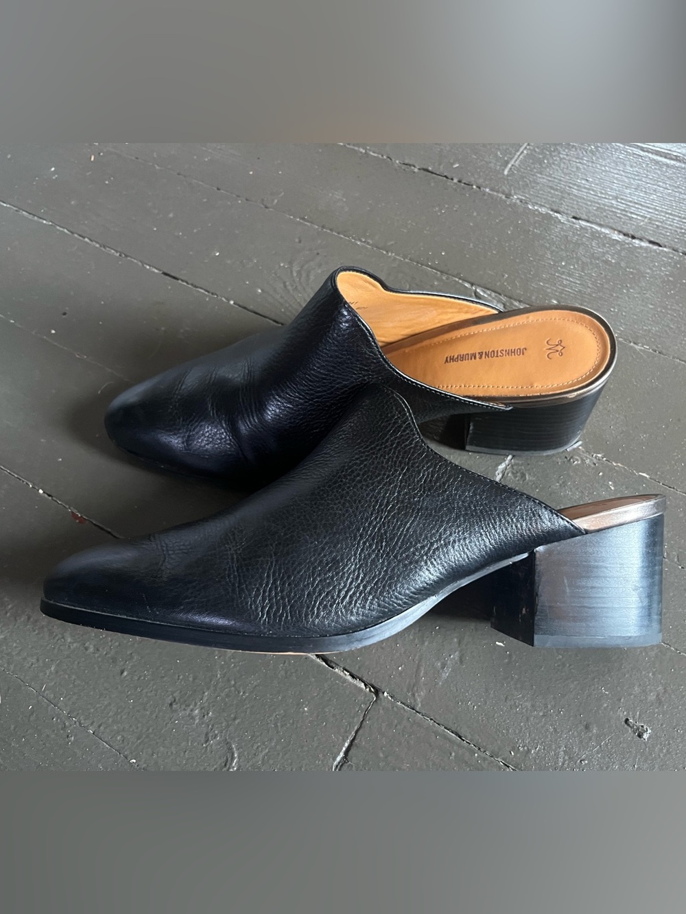 Johnston & Murphy Trista Black Leather Mule Slides - Picture 2 of 9